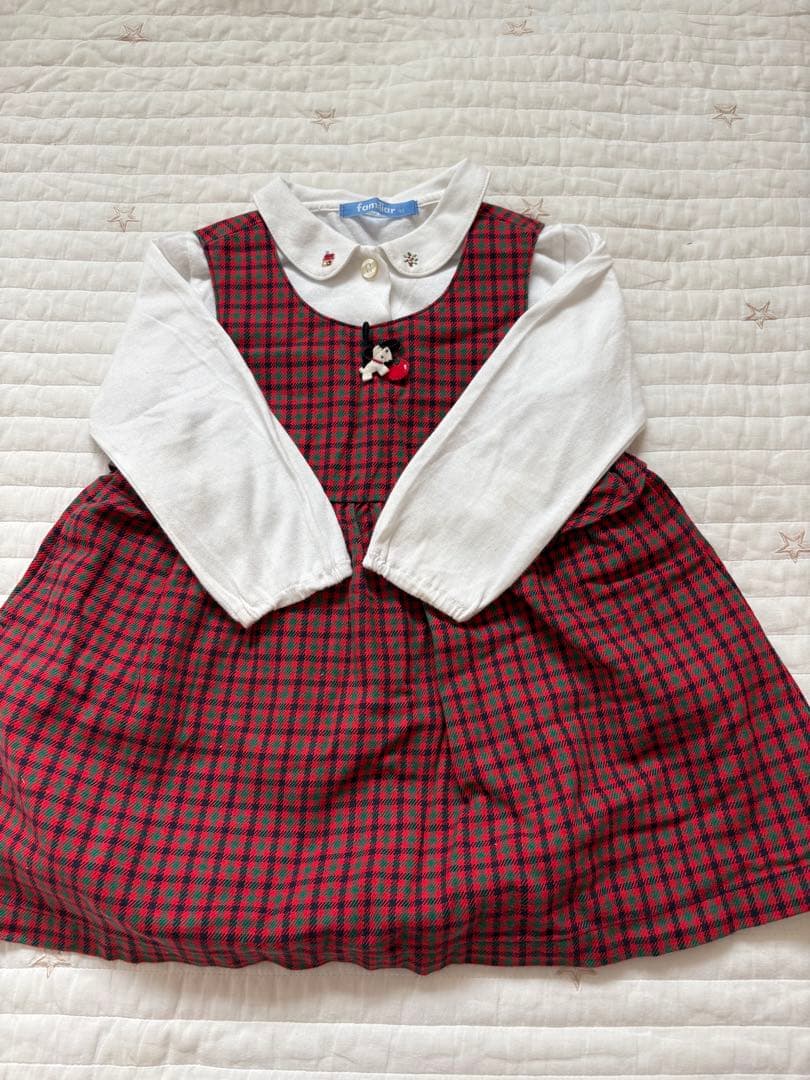美品　familiar チェック柄ワンピース 90