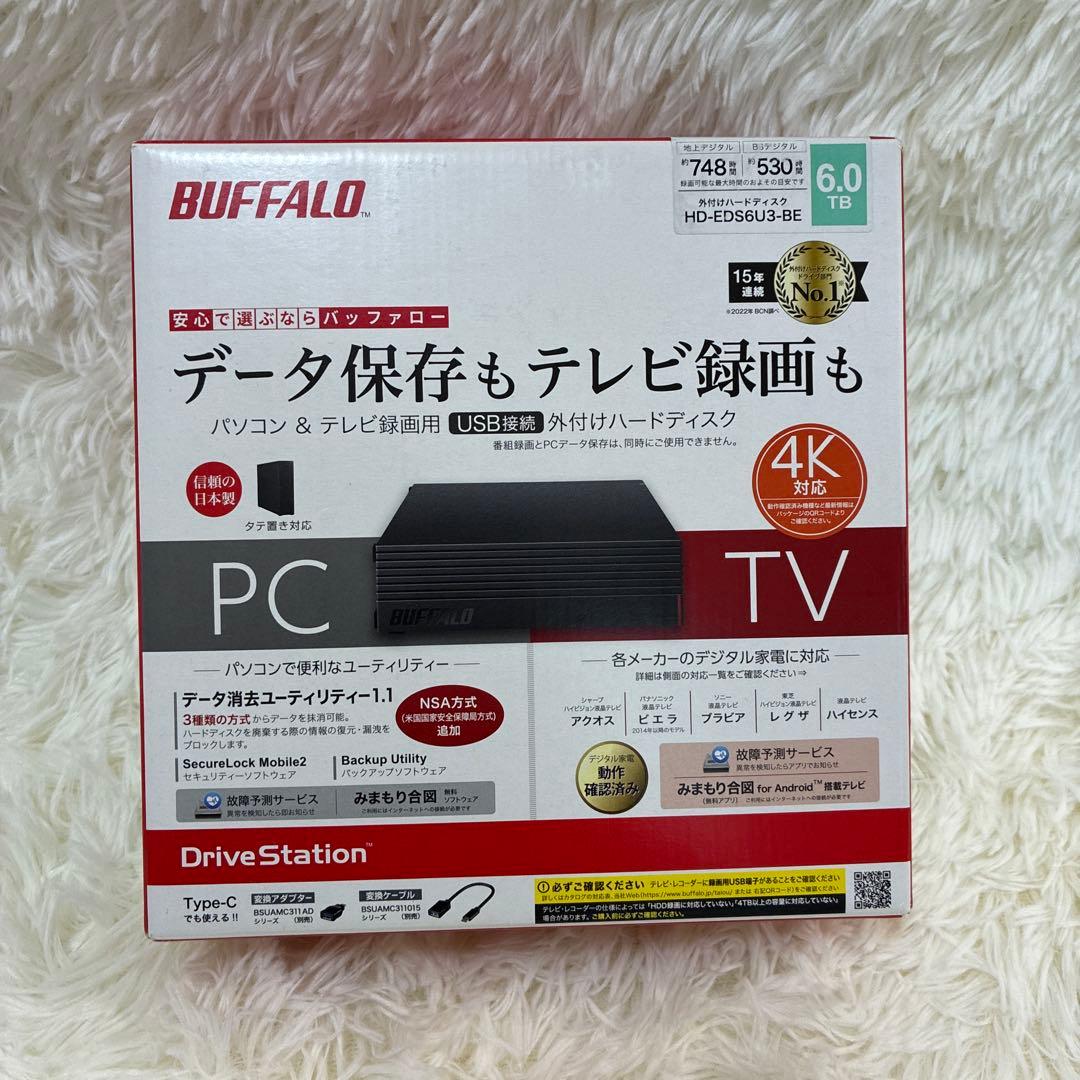 BUFFALO 外付けHDD 6TB HD-EDS6U3-BE バッファロー