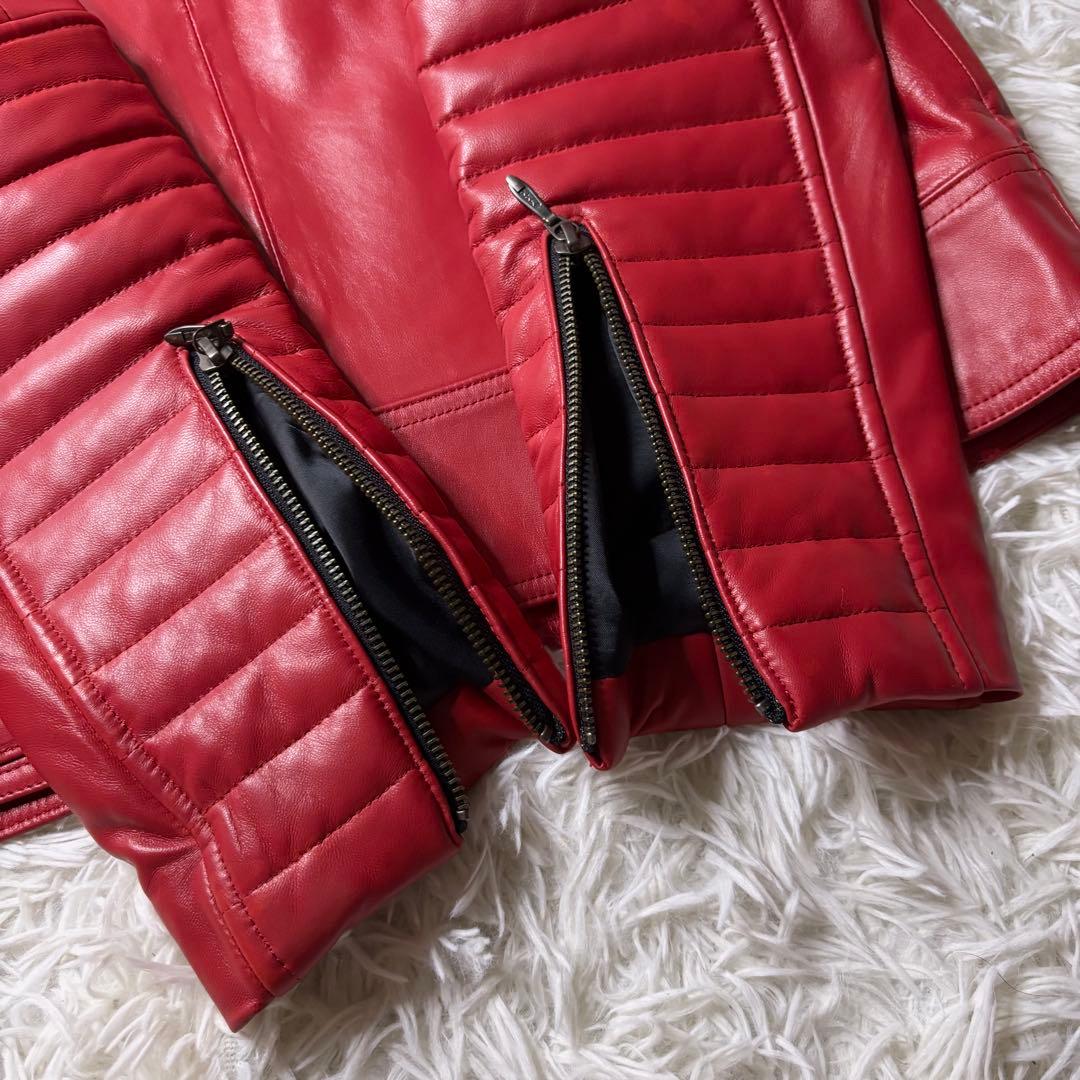 極美品L相当✨ SCHAFFEN 本革 キルティング シングルライダース 赤