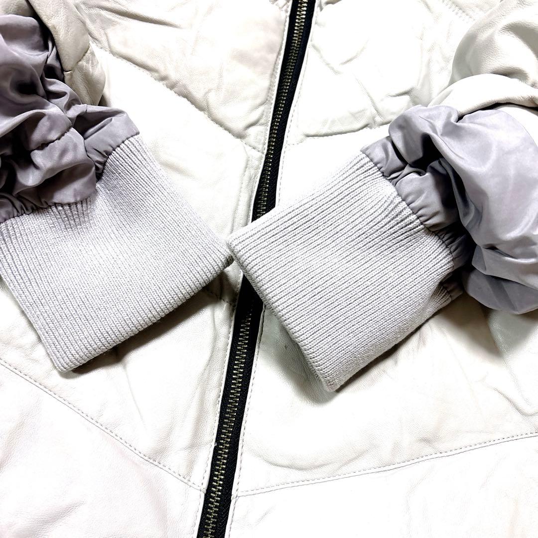 希少ダーマコレクションラムレザーロングダウンコートシルバーフォックスファーグレー