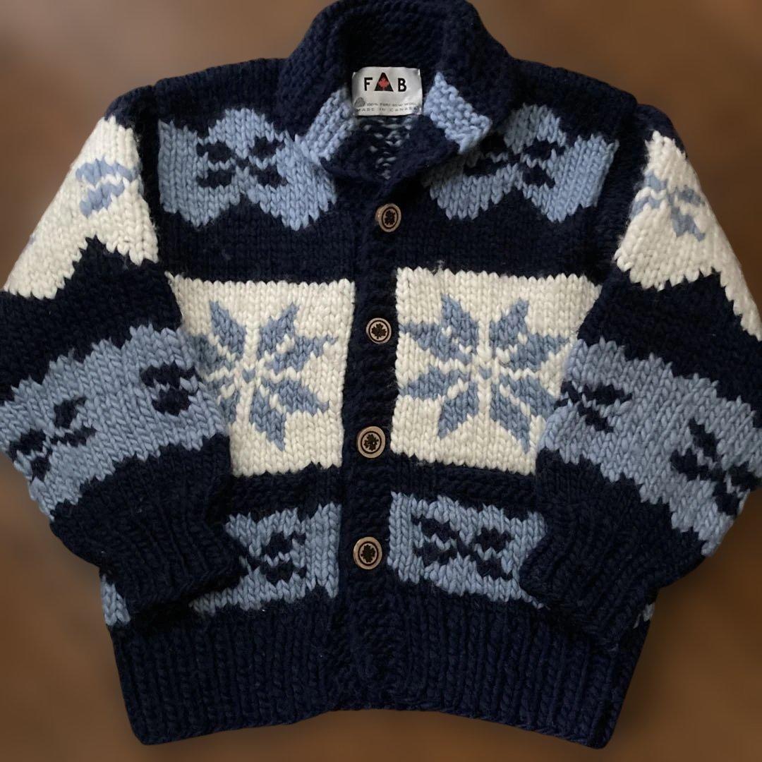 FAB カナダ製　カウチン　カーディガン　メープルボタン