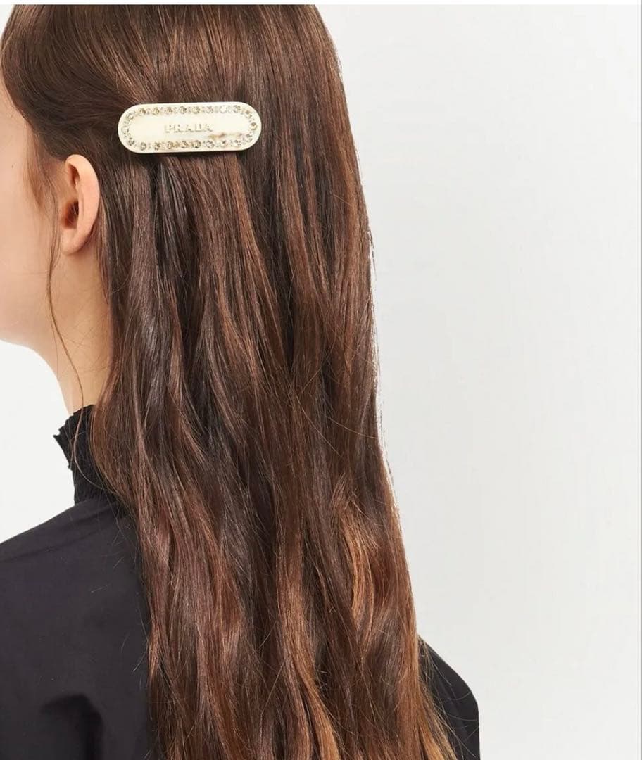 PRADA プラダ プレックス ヘア バレッタ アイボリー ホワイト ストーン