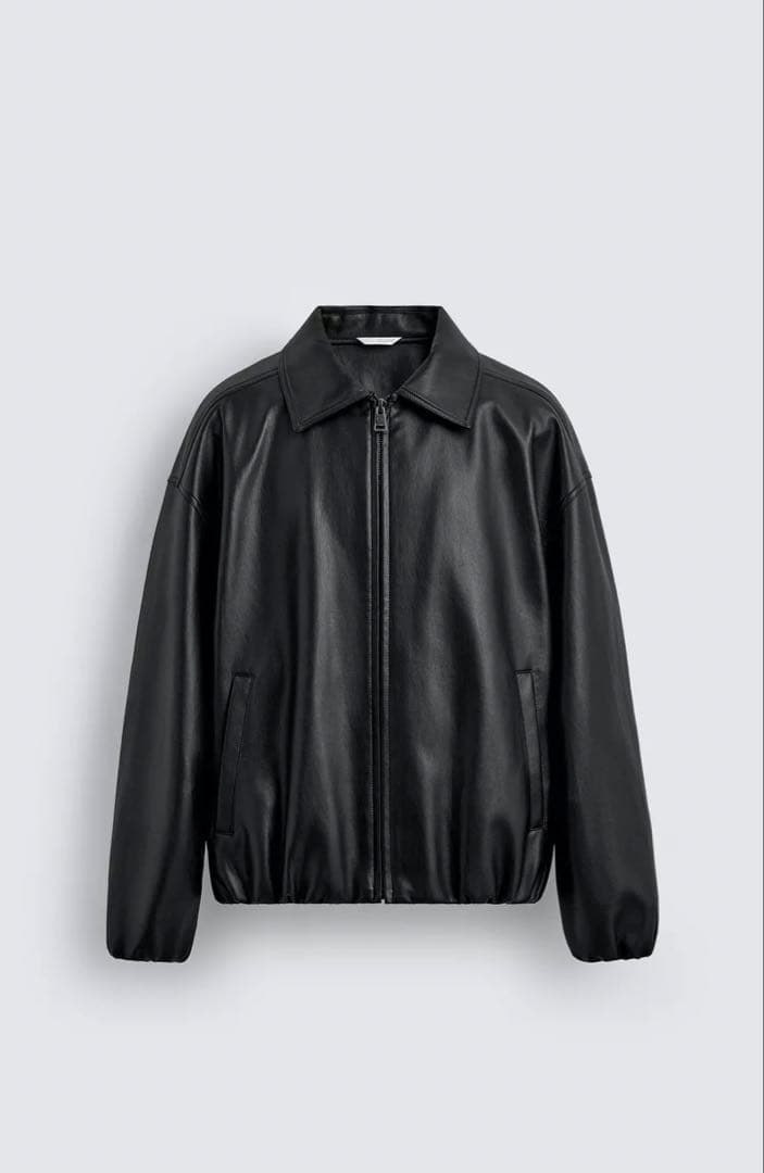 フェイクレザーボンバージャケット ブラック