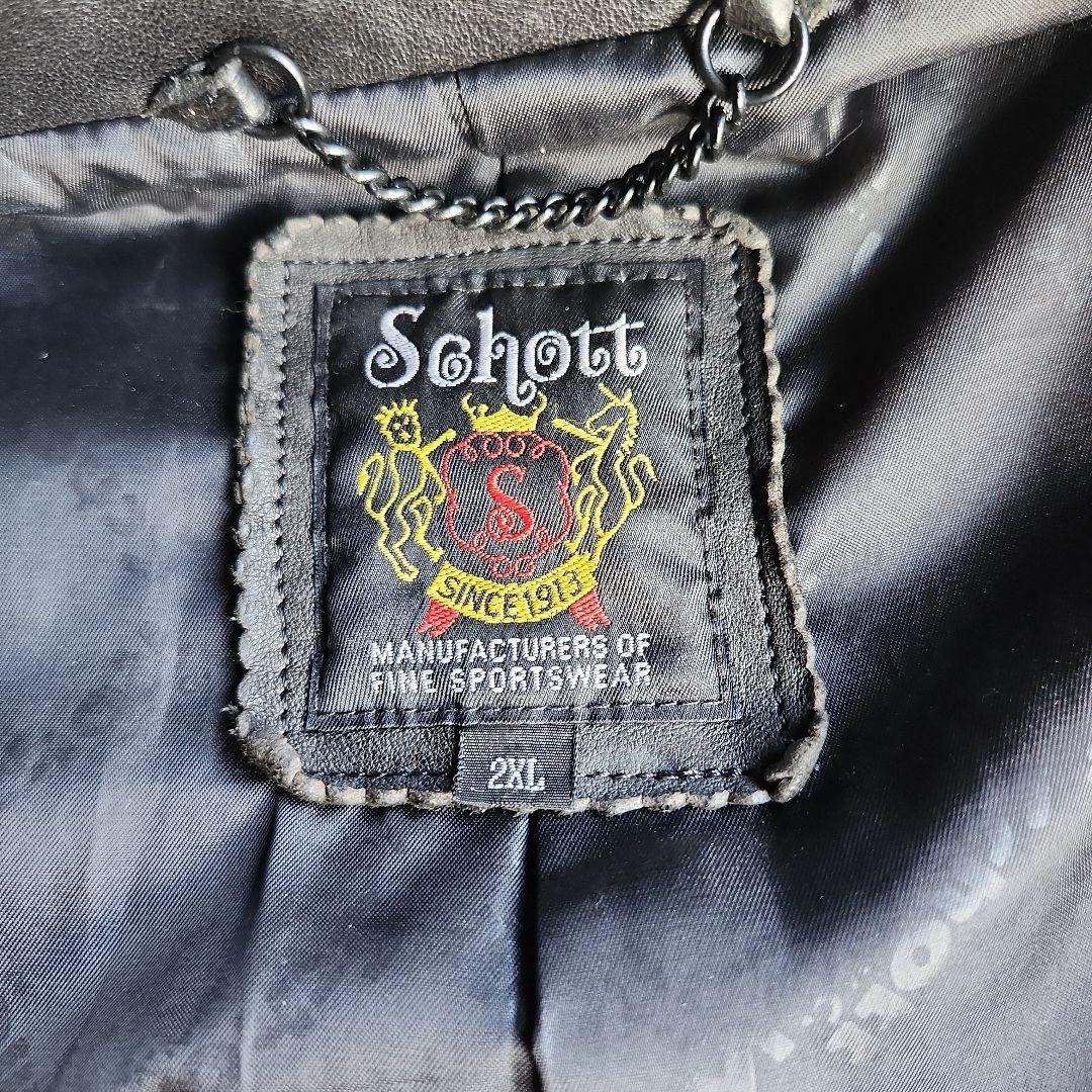 Schott ブラック レザー シングルライダース 2XL