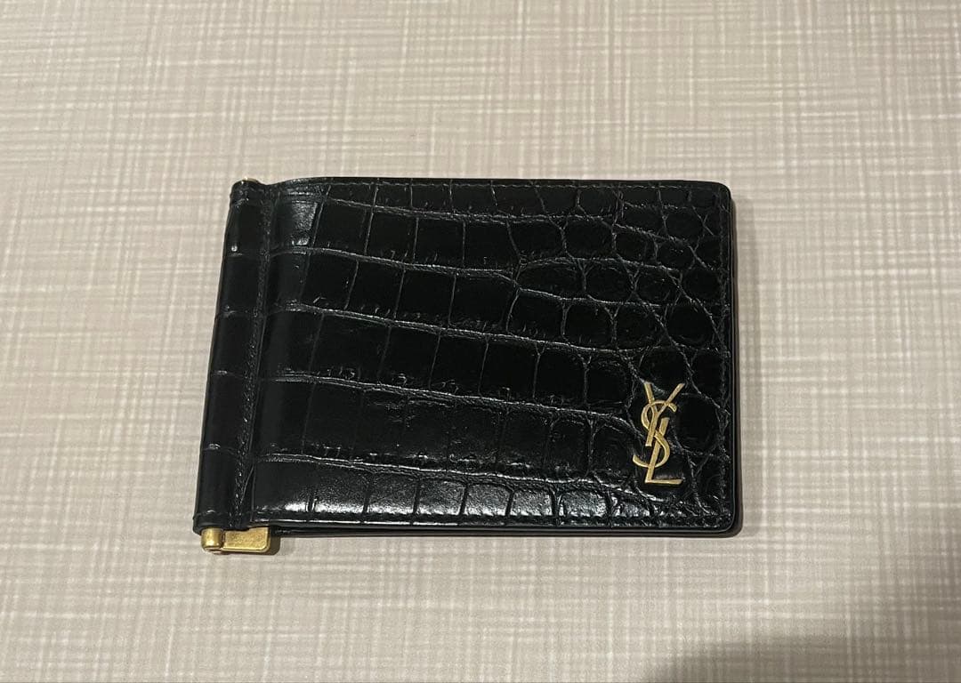 イヴサンローラン マネークリップ YSL クロコ押し ブラック