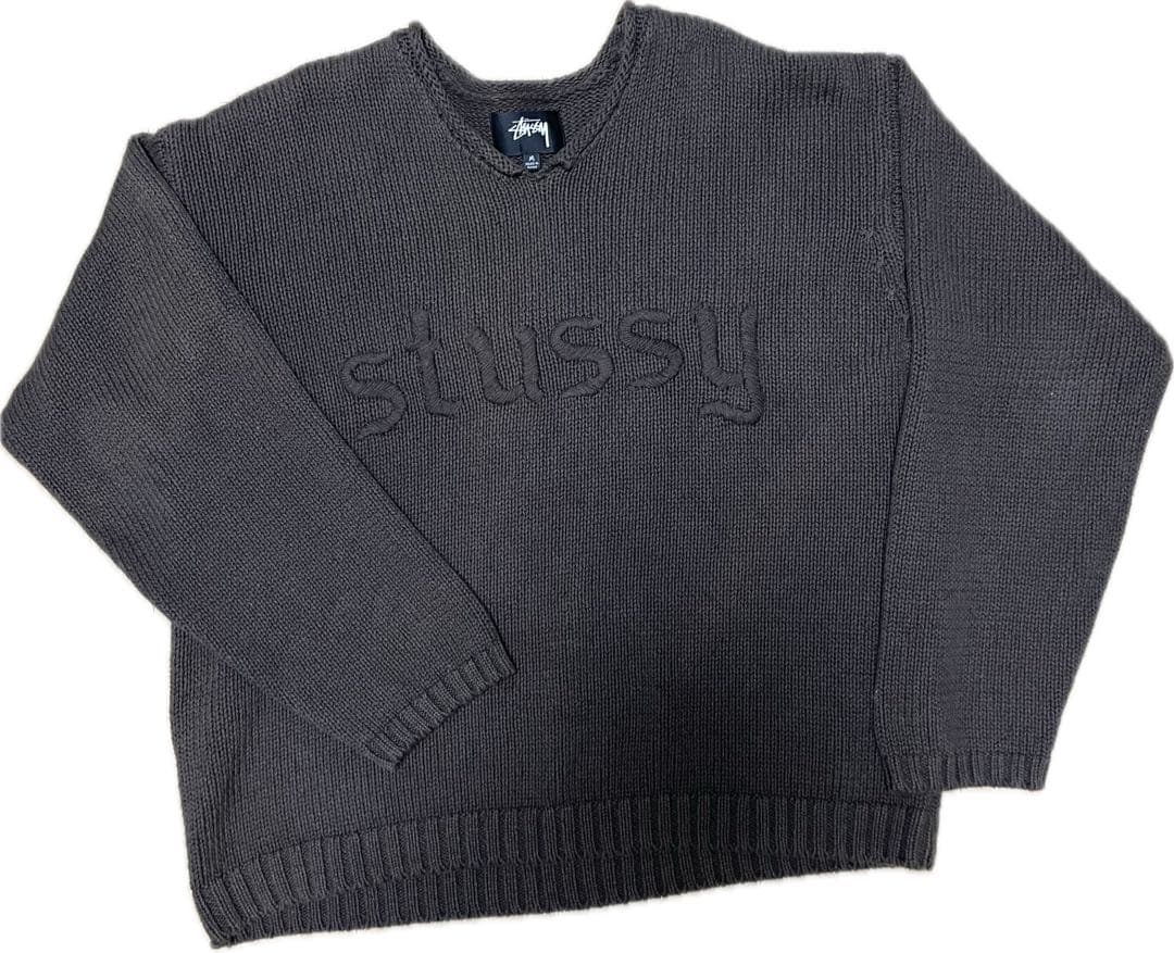 トップス Stussy Roll V Neck Logo Sweater Brown