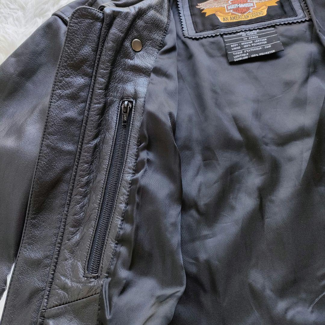 ハーレーダビッドソン バックロゴ刺繍 ジップアップ シングルライダースジャケット
