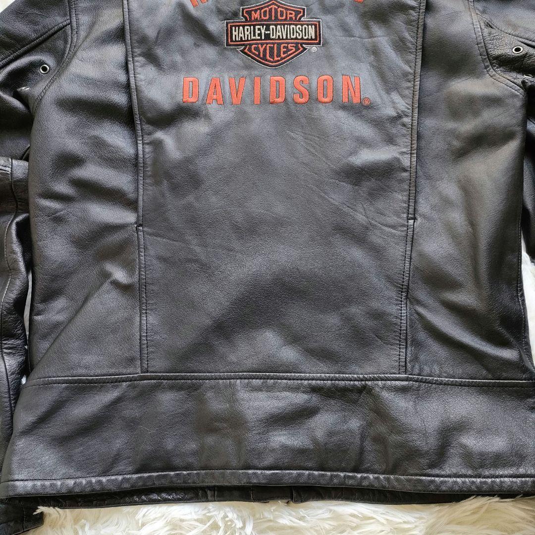 ハーレーダビッドソン バックロゴ刺繍 ジップアップ シングルライダースジャケット
