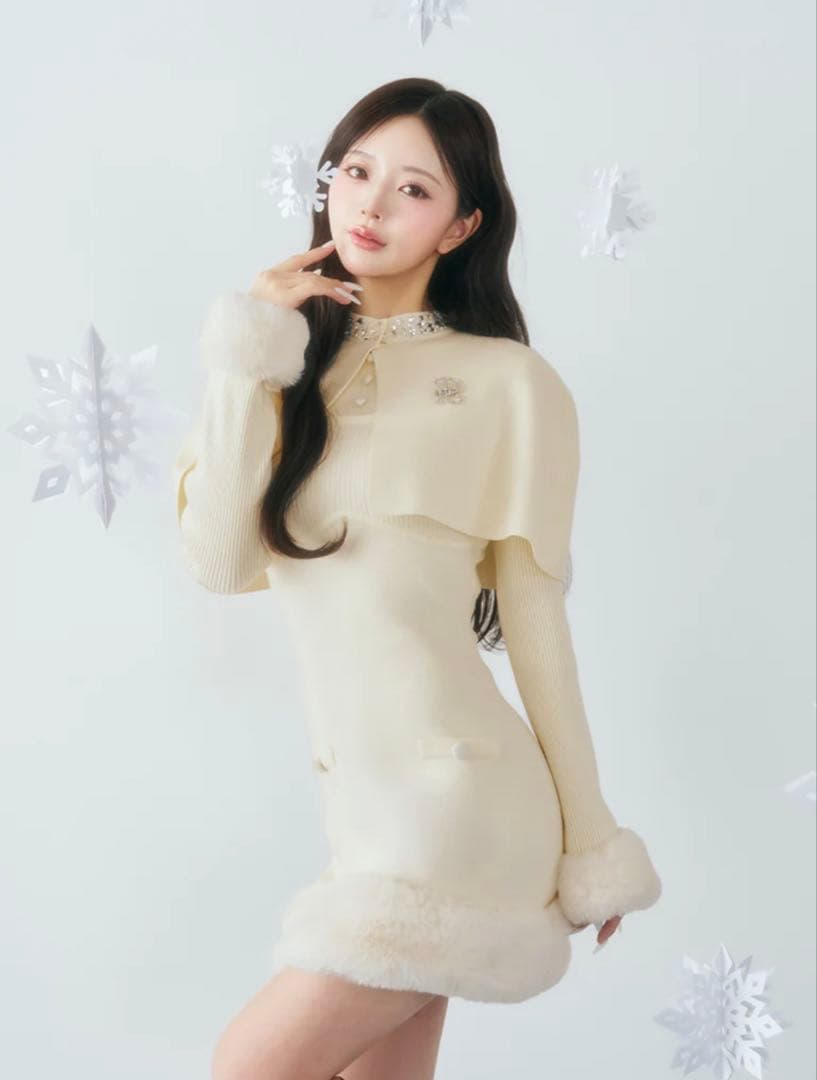 Darich ビジューケープニットワンピース FLサイズ