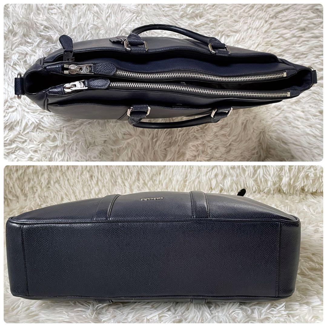 COACHコーチ 2wayレザービジネスバッグネイビー肩掛け可能A4収納可能