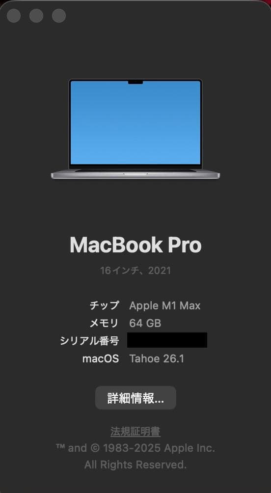 Apple MacBook Pro M1 Max 16インチ 64GB 1TB