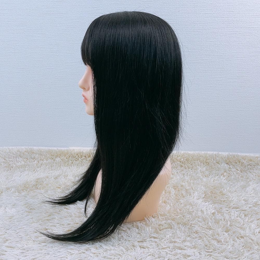 人毛100% フルウィッグ 医療用 ロング ストレート ブラック 黒髪 60cm