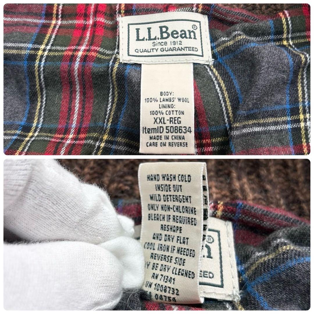 エルエルビーン ドライバーズニット ジャケット チェック総柄 XXL リブ 茶