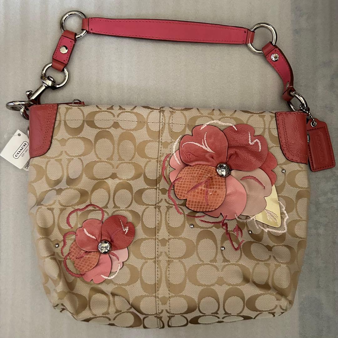 新品未使用　タグ付き　COACH ワンショルダーバッグ 希少花モチーフ ピンク