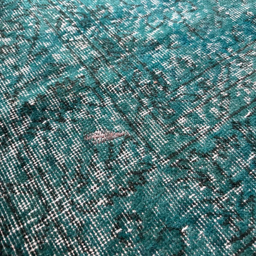 84×152ブルーグリーン　ボタニカルオーバーダイ　トルコヴィンテージラグ