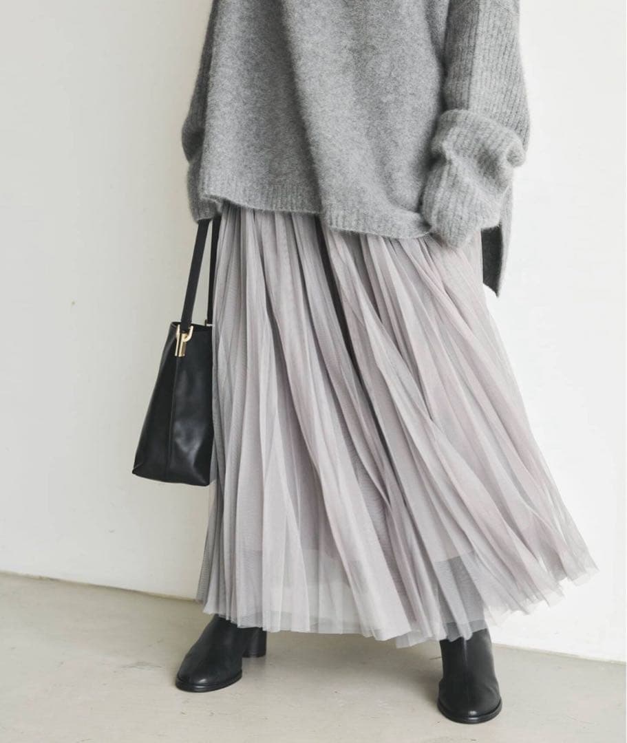 ランダムチュールプリーツスカート 36 グレー
