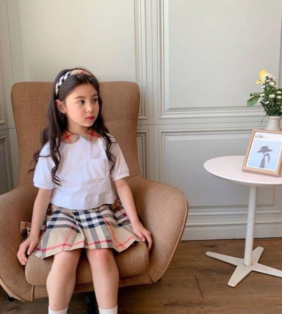 未使用　バーバリー　襟付き　ドッキングワンピース　チェックスカート　半袖　18m