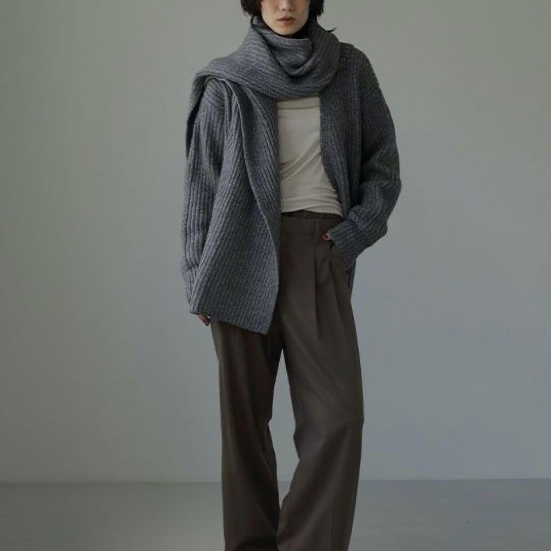 【美品】ETRE TOKYO アシメトリーストールニットカーディガン グレー