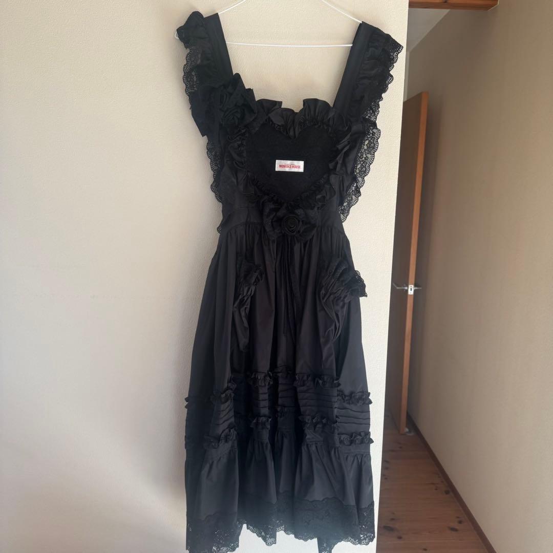 MOMOKOHOUSE モモコハウス　ハートフリルエプロン　ミドル丈