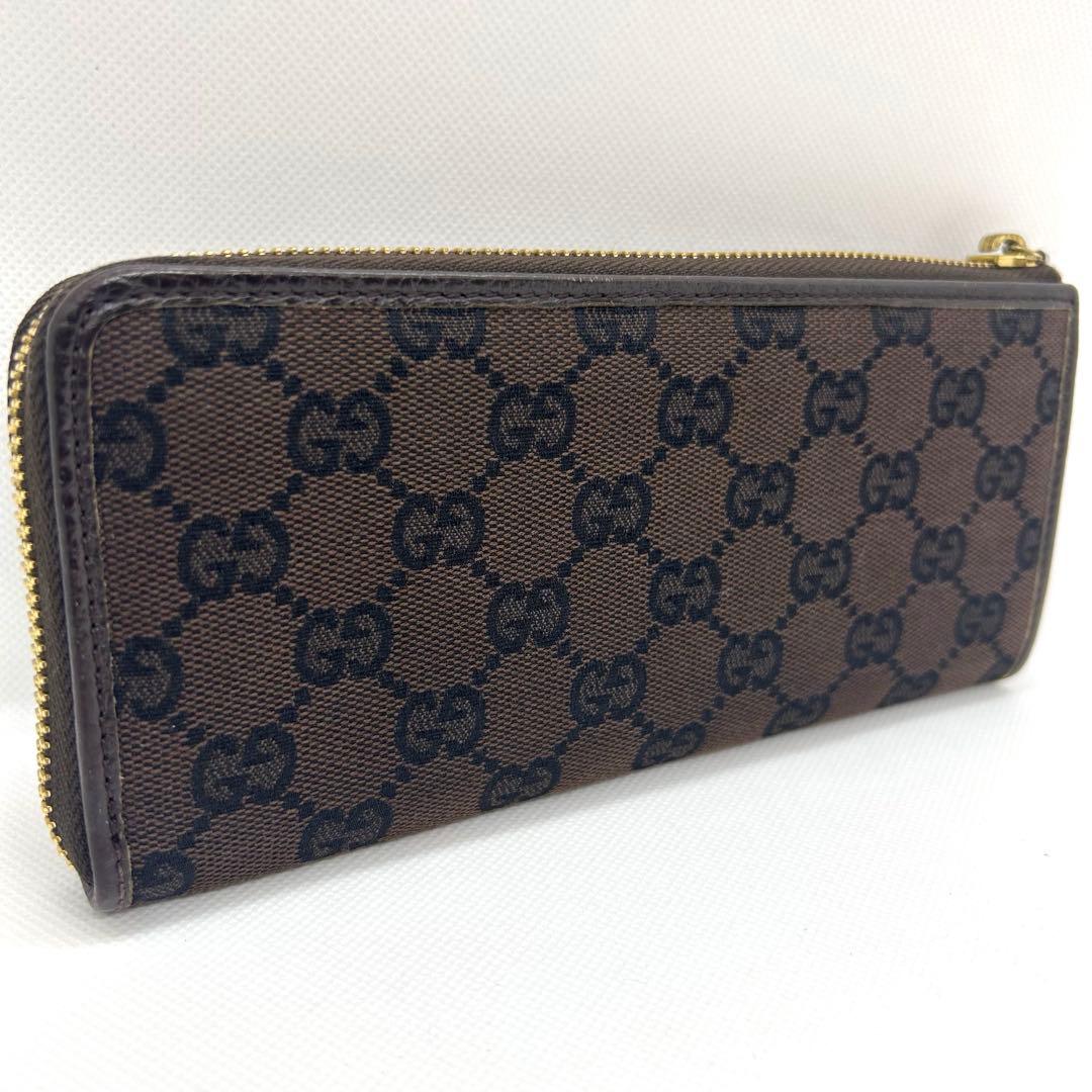 【極美品】グッチ 長財布 キャンバス 小銭入れ レザー ラウンドファスナー