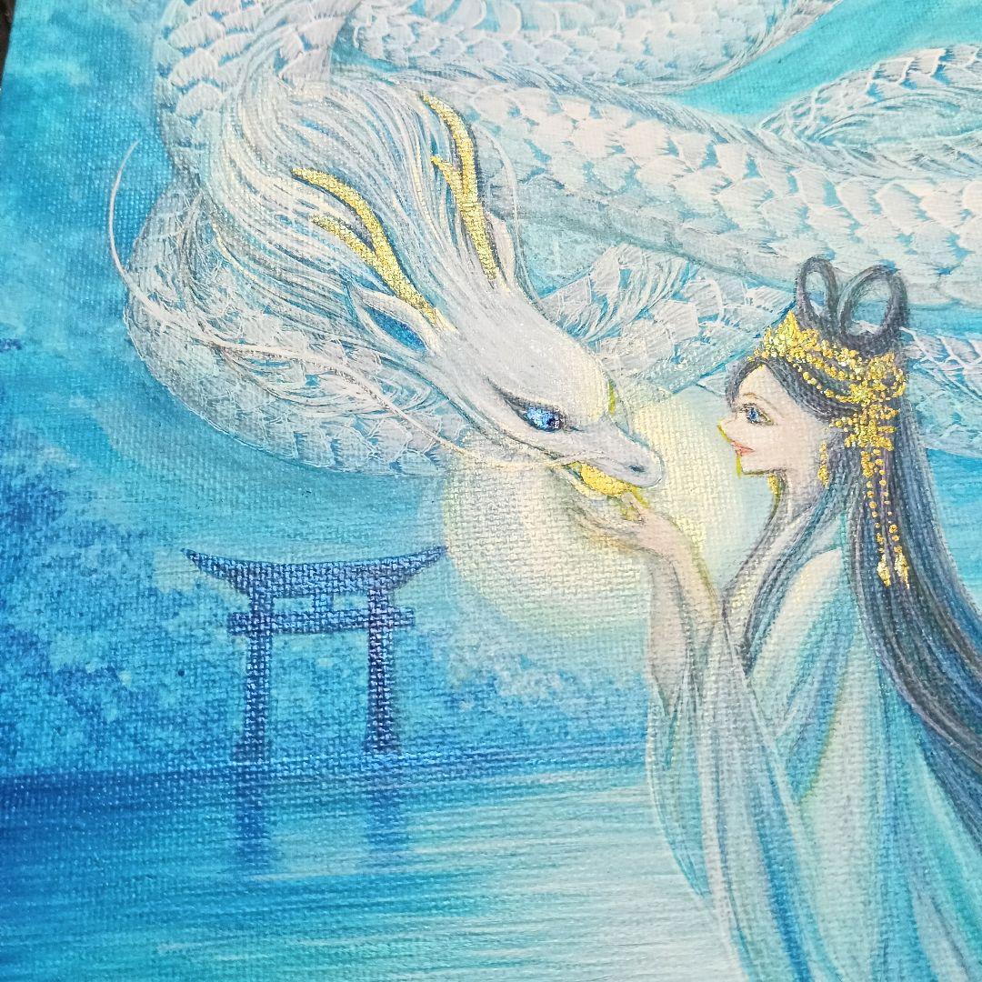 No.517 F3キャンバス　アクリル画　弁財天　弁天様　白龍　白蛇　開運絵画