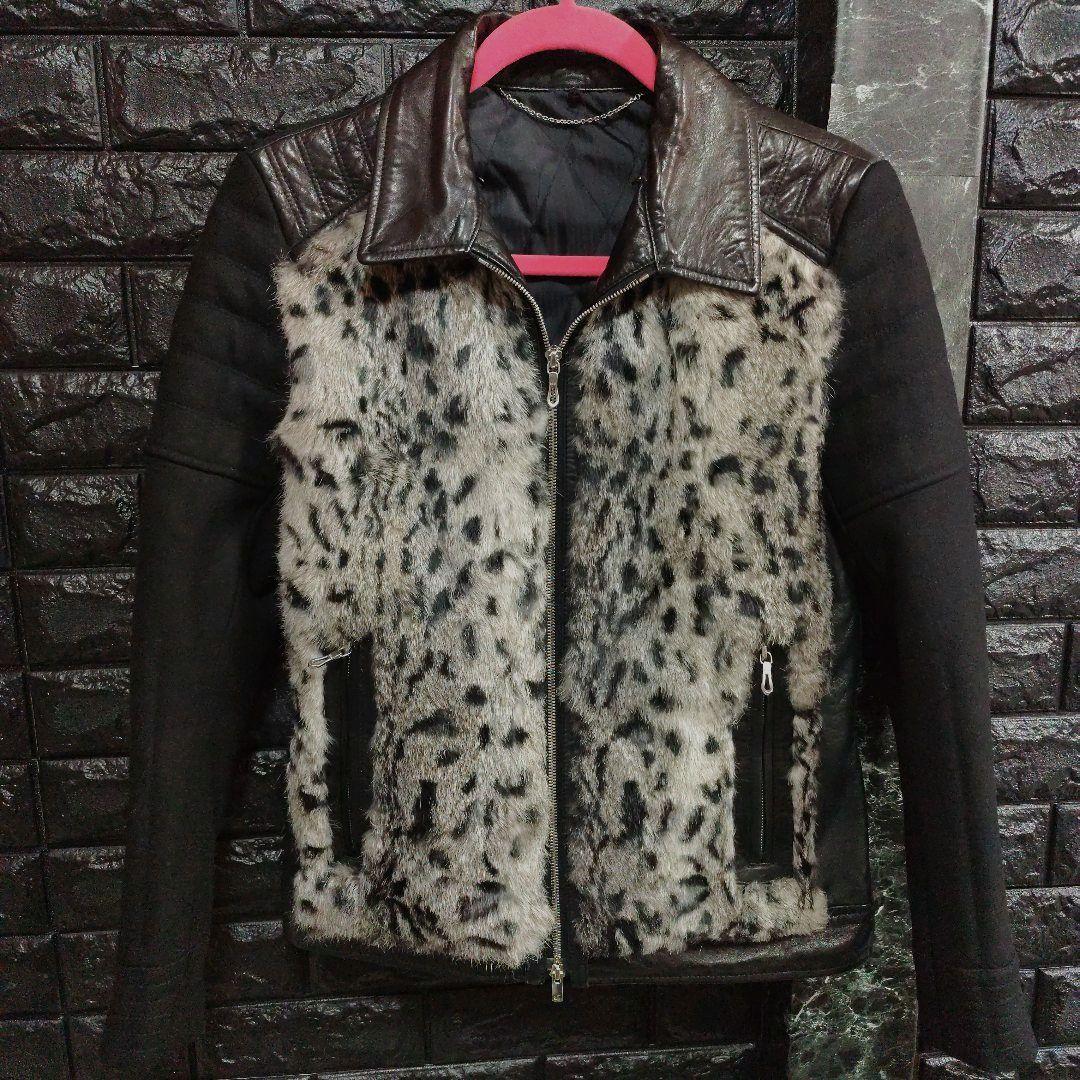 よ　美品５３５１プールオム 羊革×ラビットファージャケットラクーンファーＭ