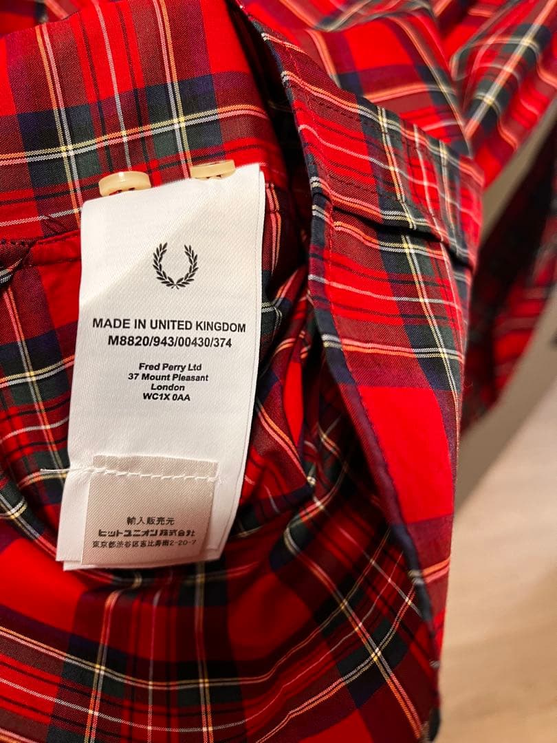 新品タグ付　フレッドペリー チェックシャツ　イギリス製