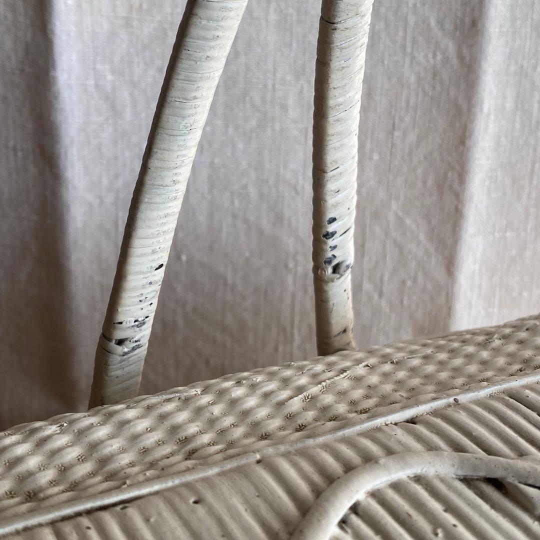 フランス　アンティークパニエ　プロヴァンスプリント　白いかご　ラタンバスケット