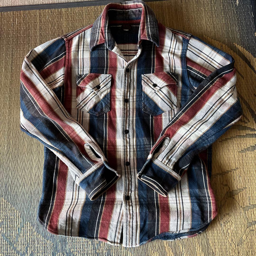 デラックスウエアヘビーネルシャツ裏起毛トリコロールカラーXLサイズ