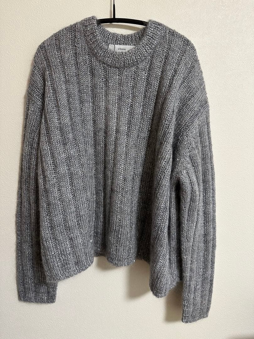 エブール ebure モヘアスパンコール クルーネックリブニットプルオーバー