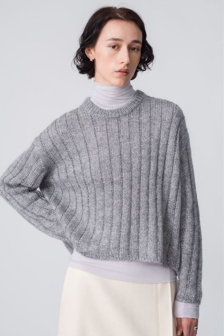 エブール ebure モヘアスパンコール クルーネックリブニットプルオーバー