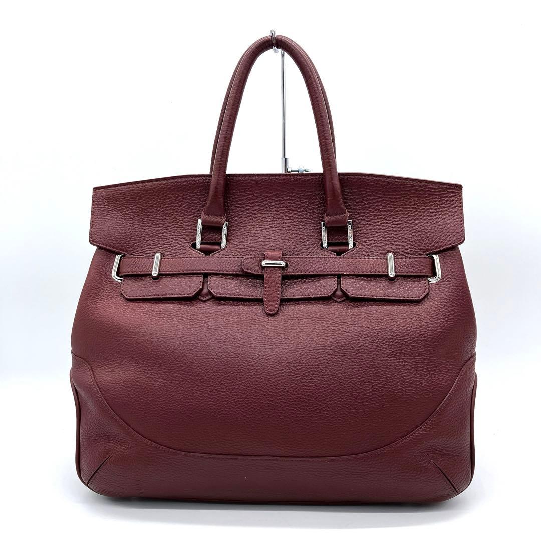 美品【PELLE MORBIDA】ボストンバッグ　シルバー金具　レザー　ボルドー