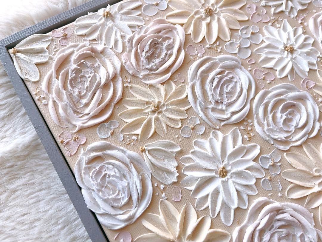 【No.79】 テクスチャーアート　アート　絵画　花　フラワーアート　大きい