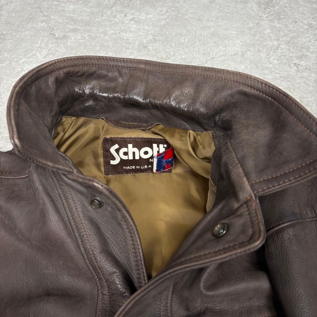 ショット Schott カーコート　42 ブラウン　レザー　茶タグ USA製