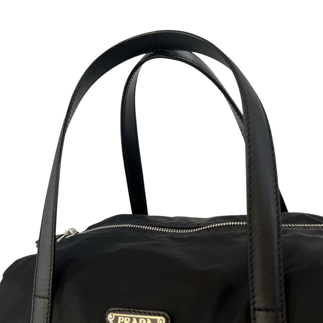 美品　プラダ　ハンドバッグ　ミニボストン　三角ロゴ　テスートナイロン　ブラック