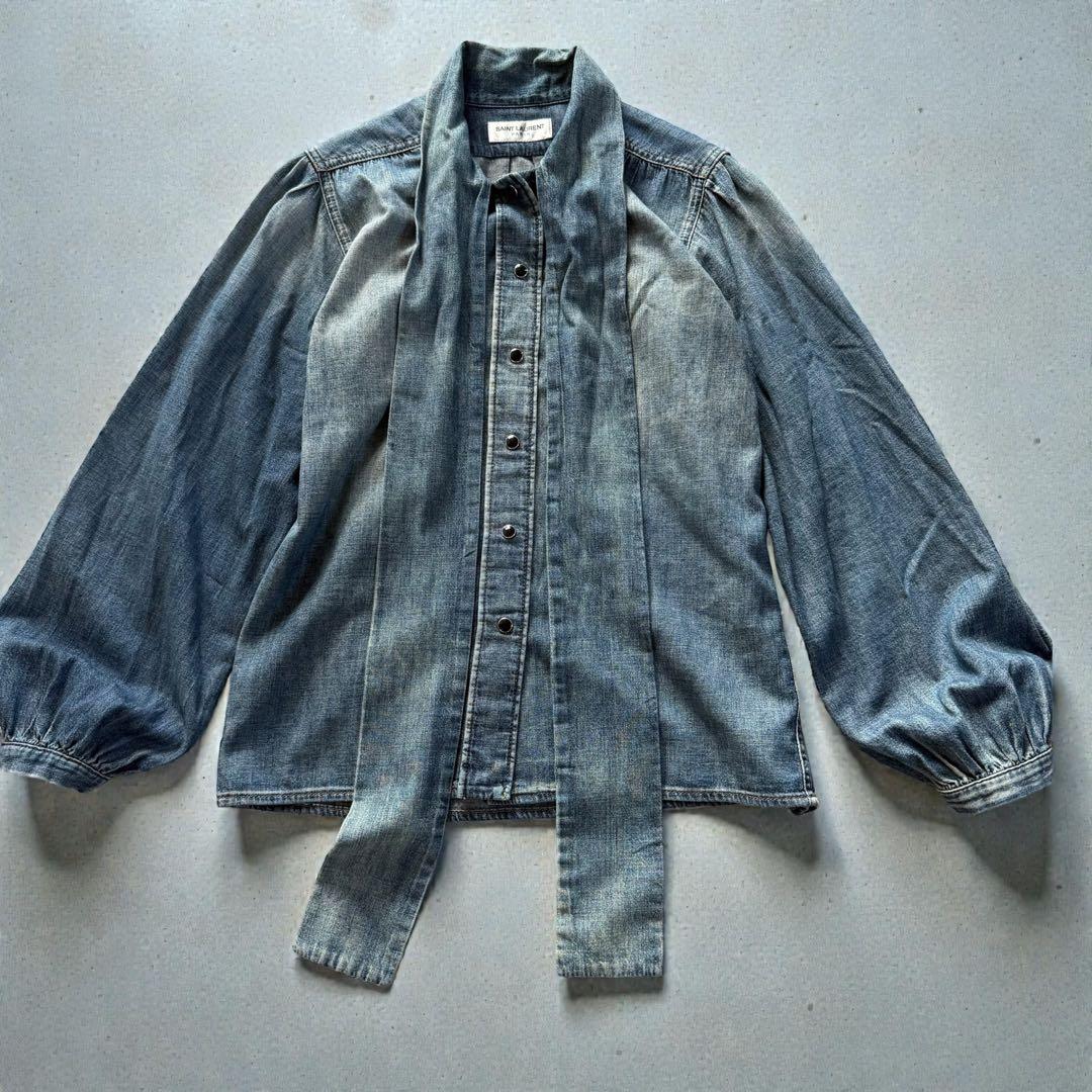 SAINT LAURENT PARIS デニム ボウタイ シャツ S 正規品