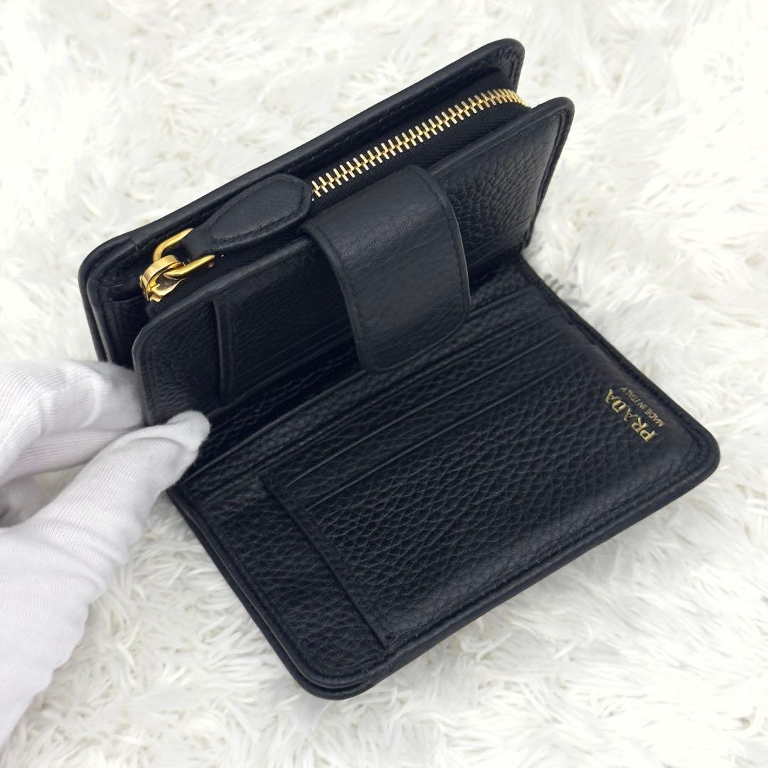 極美品⭐️RFID搭載 PRADA プラダ ヴィッテログレイン ブラック レザー