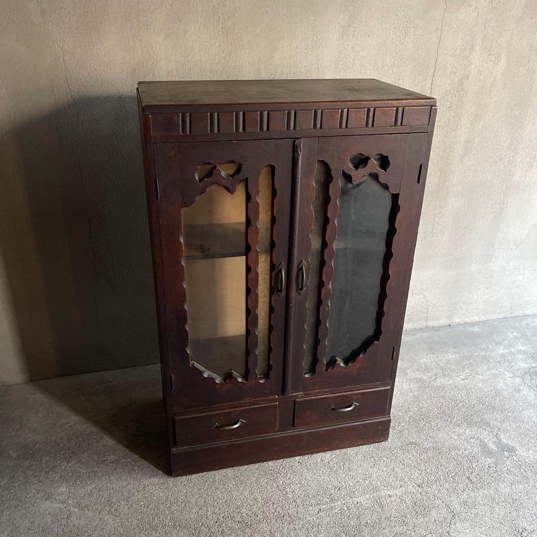 昭和レトロ　古い木製収納棚　飾り棚　キャビネット　アンティーク