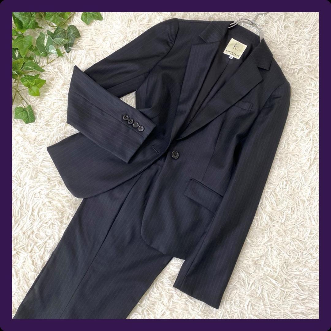 ★送料無料★シルク混✨KUMIKYOKU　ピンストライプ 1ボタン フレアパンツ