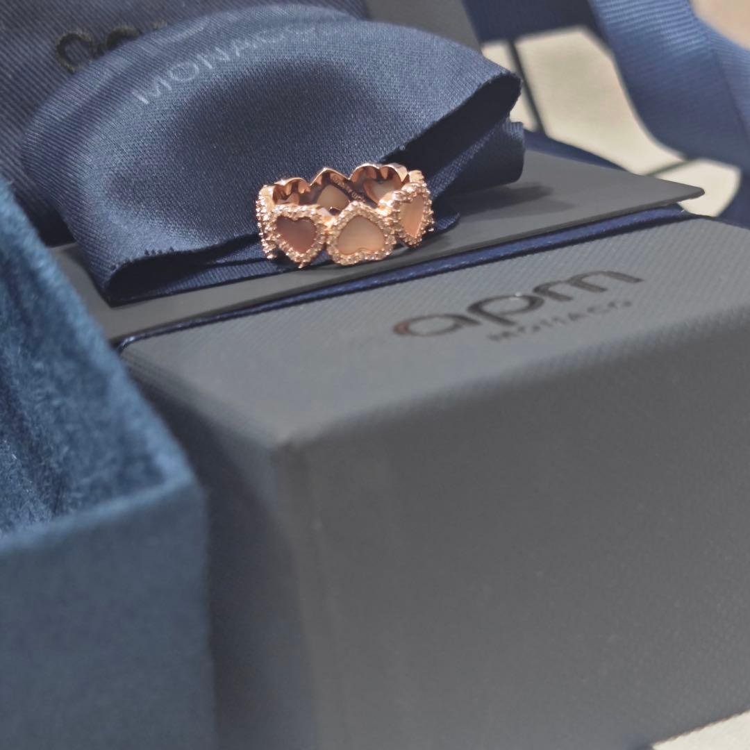 【 apm Monaco】ローズゴールド ハート型リング.（指輪 .54）