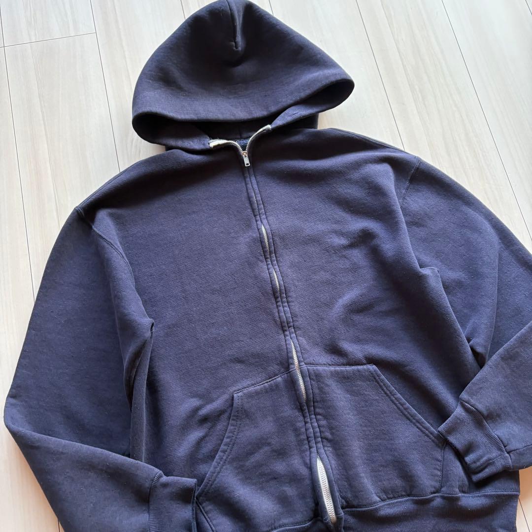 -80s フルジップパーカー USA製 ナス紺 アルミジップ XL相当 フェード