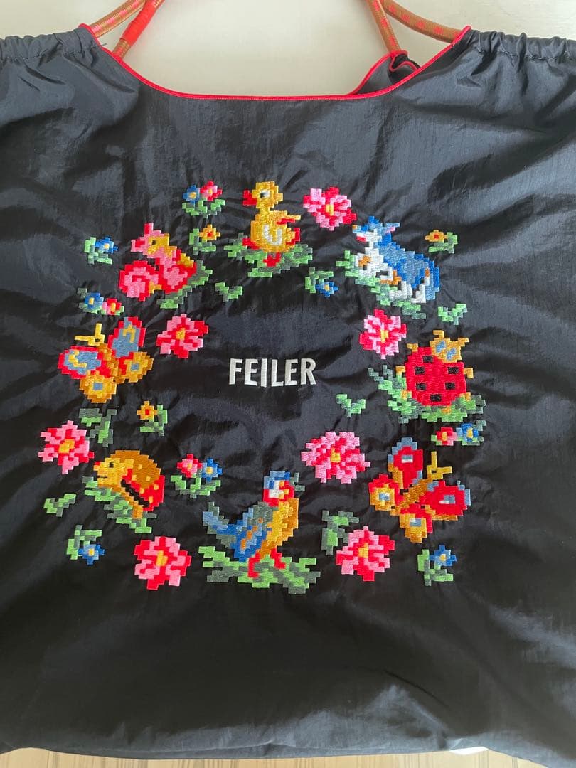 FEILER ☆ハイジ刺繍エコバッグ ☆黒☆L☆正規品