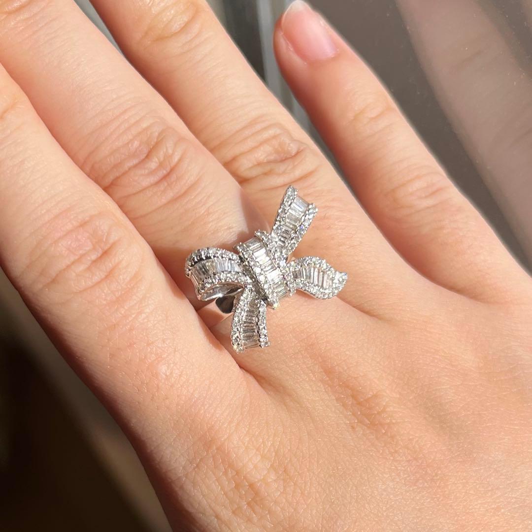 天然ダイヤモンド1 ctリボンモチーフ リング k18 wg