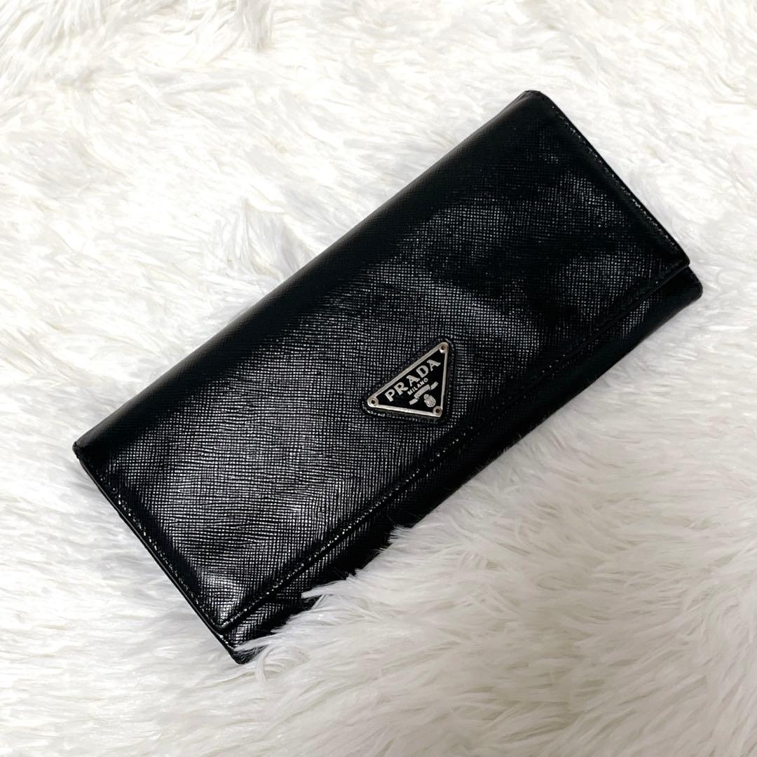 良品✨プラダ 2つ折り長財布 サイフィアーノレザー 三角プレート トライアングル