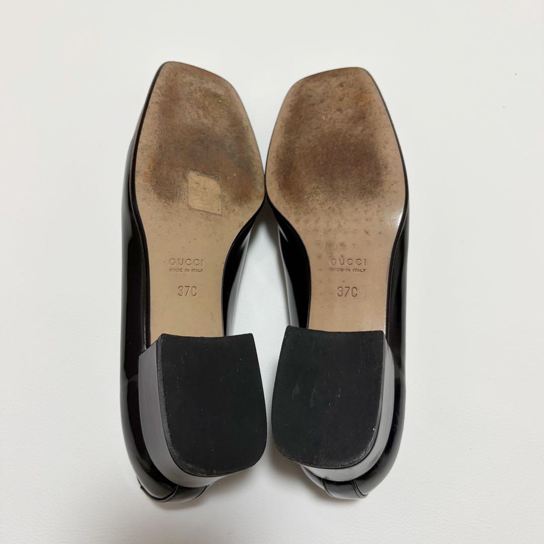 極美品✨GUCCI ホースビット パンプス チャンキーヒール パテントレザー 黒
