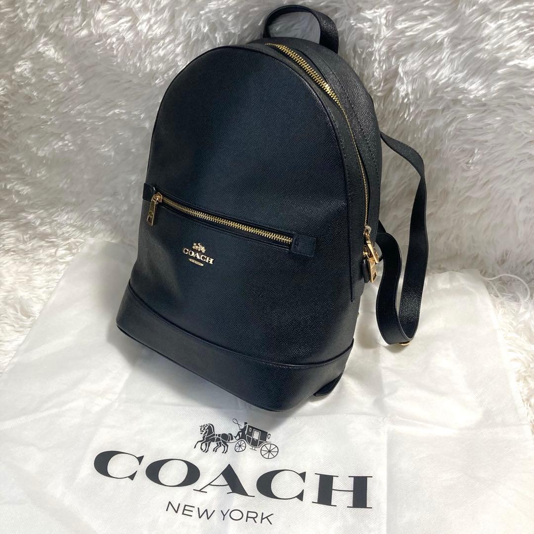 極美品　現行　コーチ　リュック　ケンリー　バックパック　A4収納可　レザー　黒