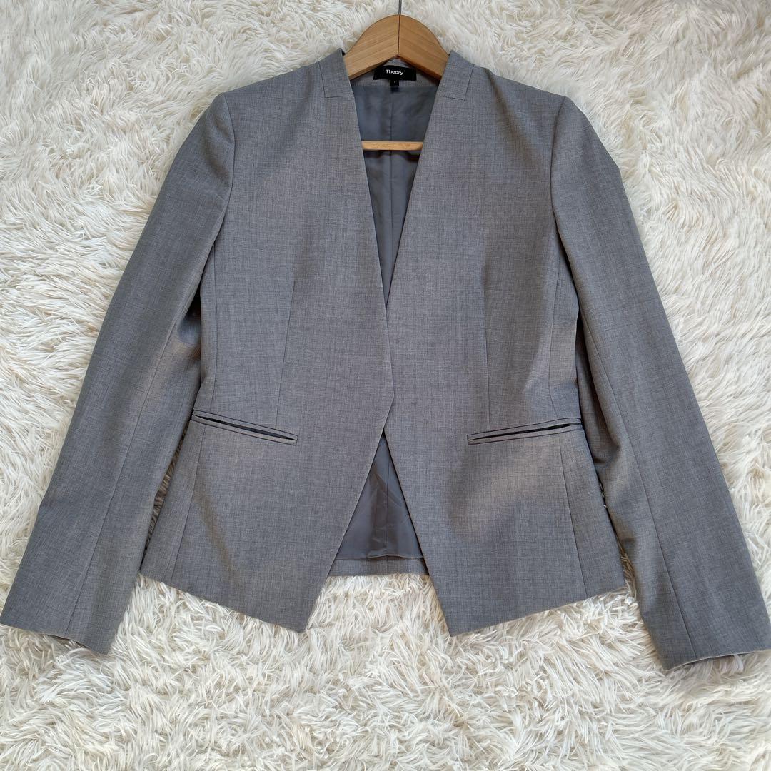 【現行タグ】セオリー ノーカラー グレー　パンツスーツ LANAI ウール