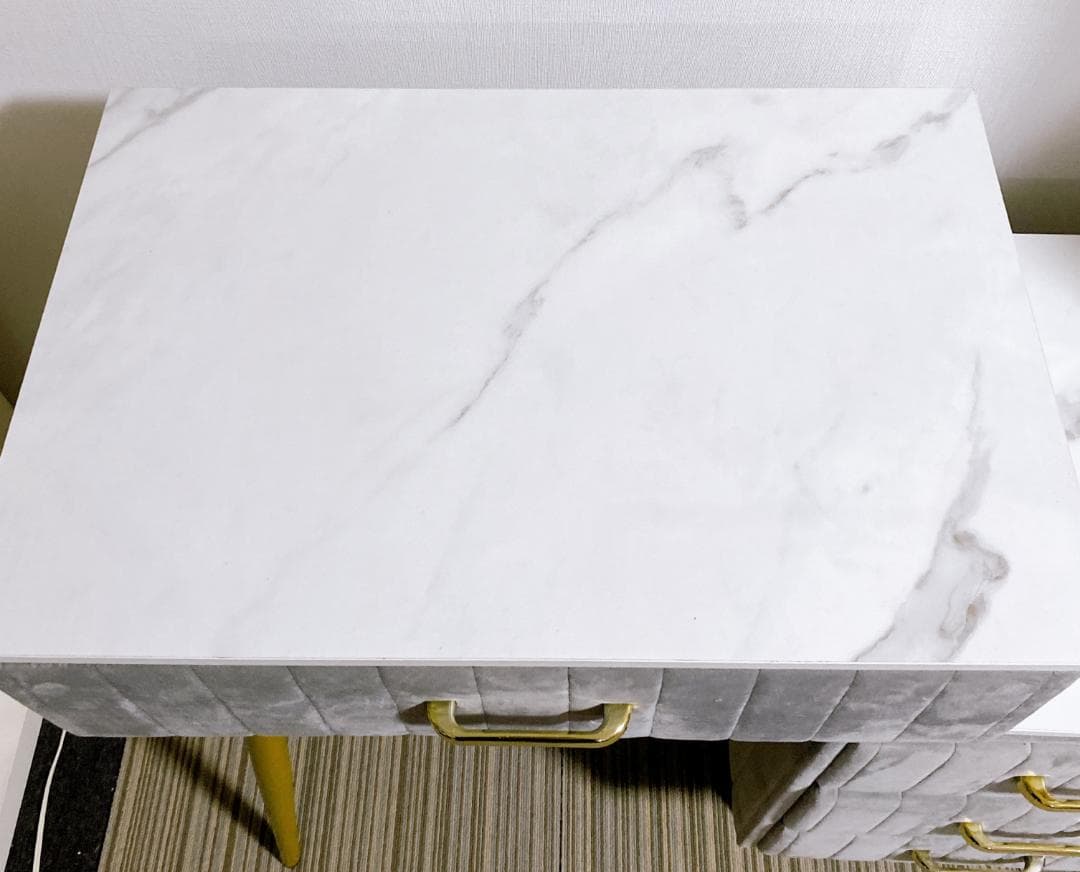 大理石風ドレッサー 欧風 ベロア コンパクト ドレッサー スツール付 グレー