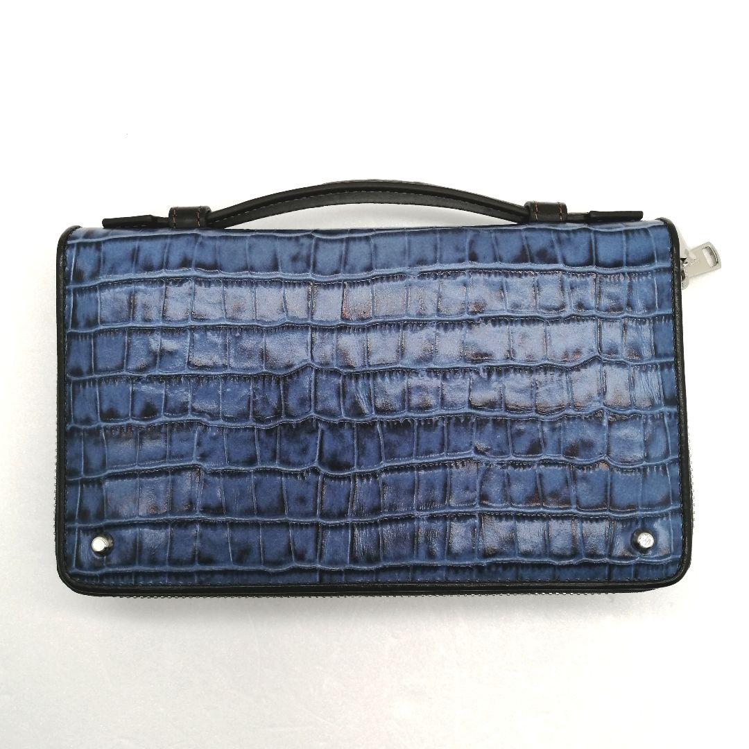 未使用✨ キーファーノイ 牛革　オーガナイザー　クラッチ　クロコ型押し　ブルー