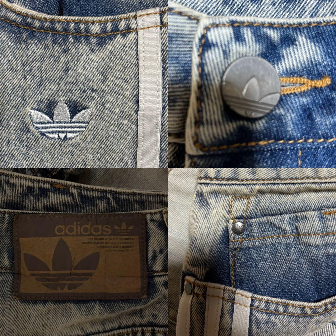 新品29⭐️adidasルーズデニム ディストレスト パンツ ダメージ加工 ブルー